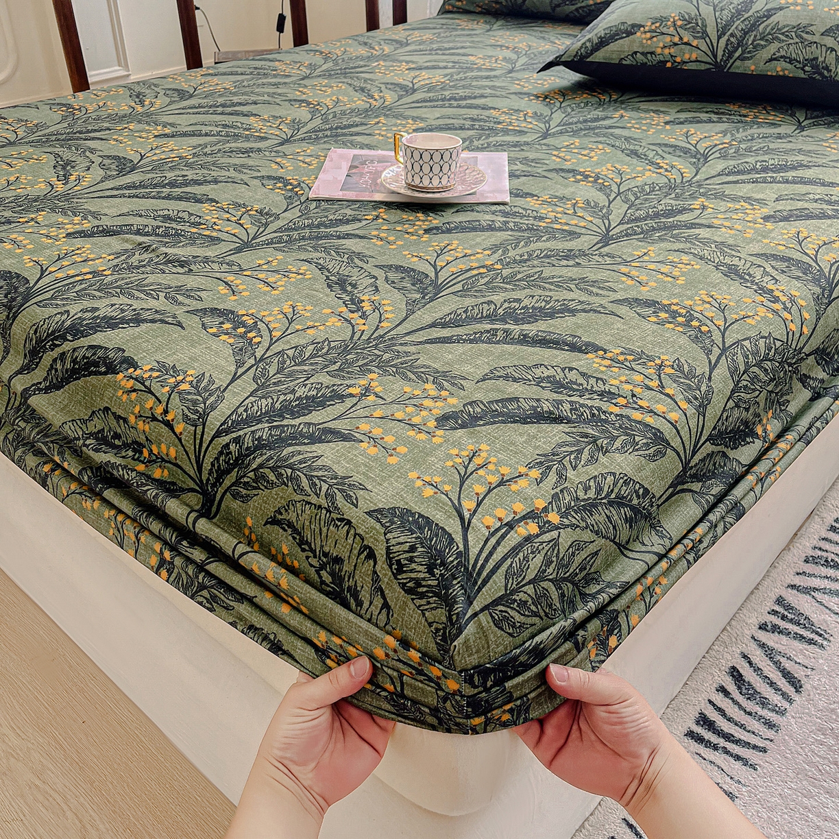 91家纺网 家纺一手货源 找家纺 慕梵家居2025新款100%全棉磨毛包边款床笠 硕果累累