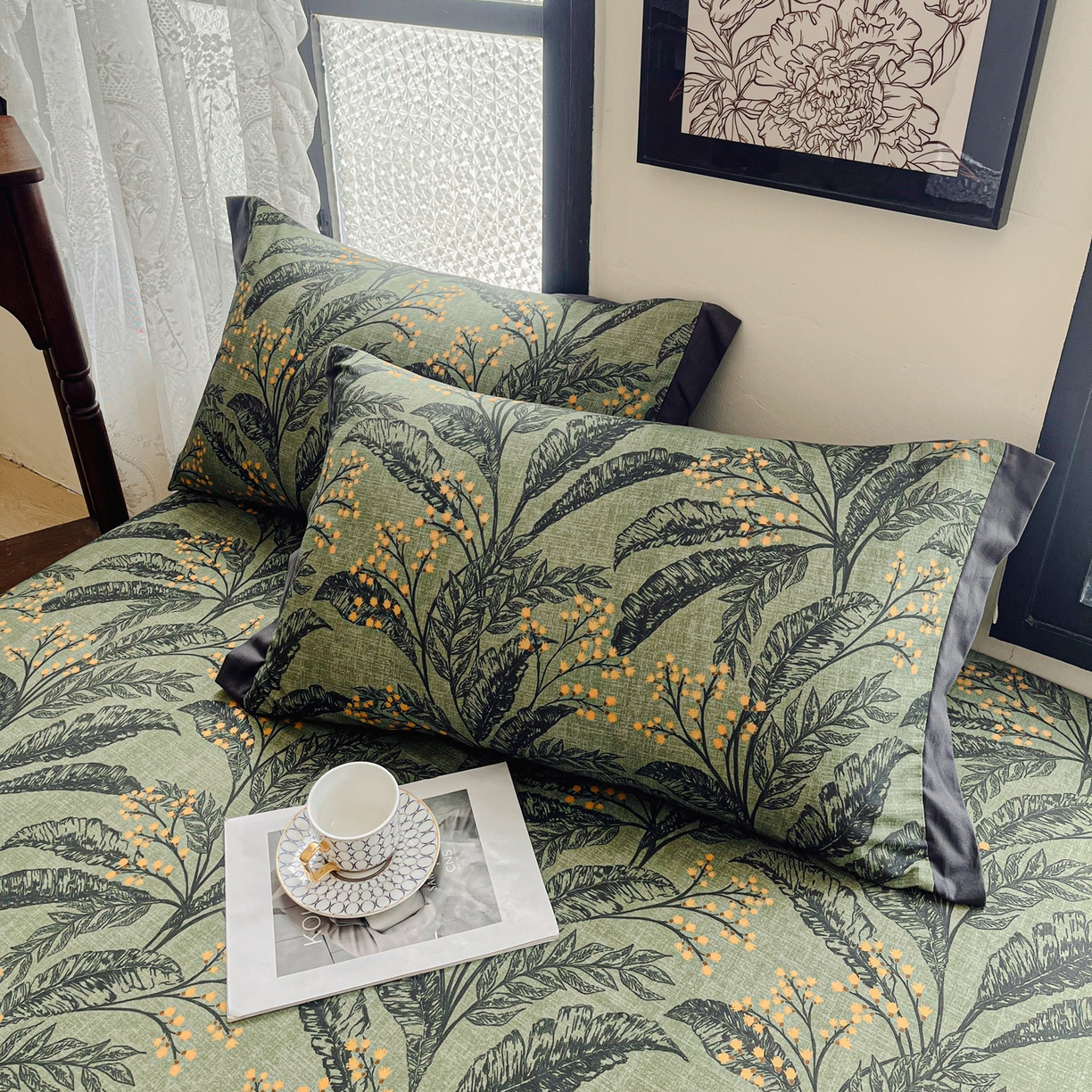 91家纺网 家纺一手货源 找家纺 慕梵家居2025新款100%全棉磨毛包边款床笠 硕果累累