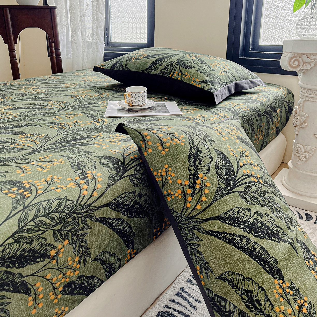 91家纺网 家纺一手货源 找家纺 慕梵家居2025新款100%全棉磨毛包边款床笠 硕果累累