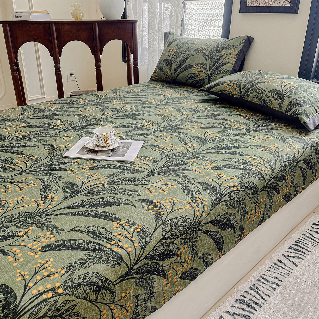 91家纺网 家纺一手货源 找家纺 慕梵家居2025新款100%全棉磨毛包边款床笠 硕果累累