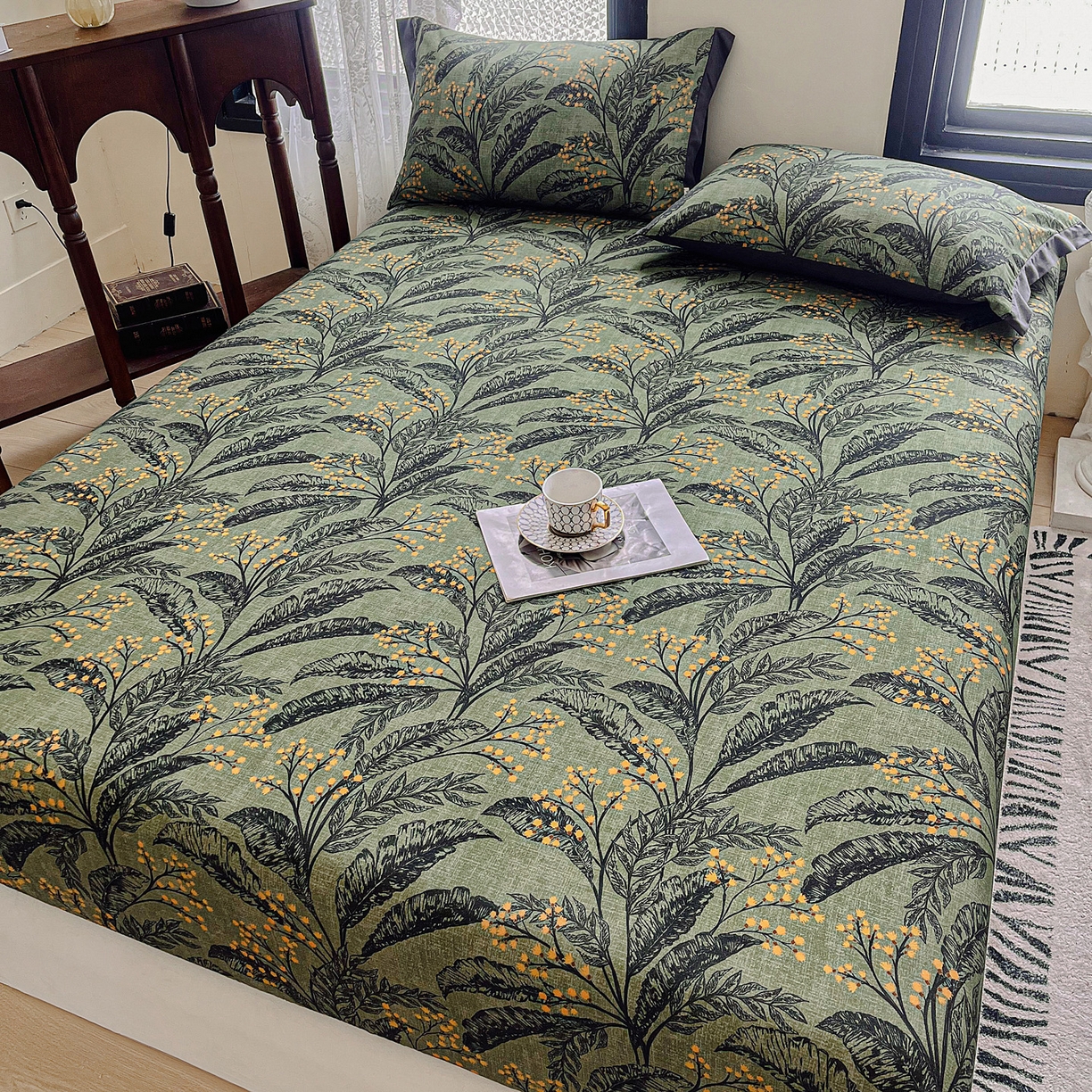 91家纺网 家纺一手货源 找家纺 慕梵家居2025新款100%全棉磨毛包边款床笠 硕果累累