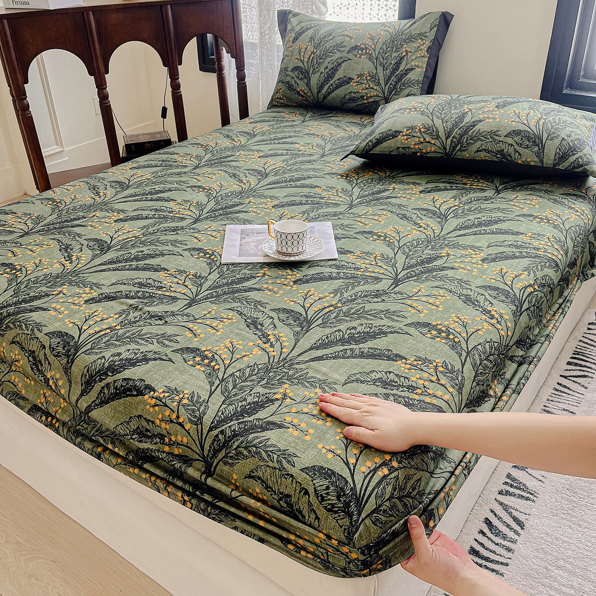 91家纺网 家纺一手货源 找家纺 慕梵家居2025新款100%全棉磨毛包边款床笠 硕果累累