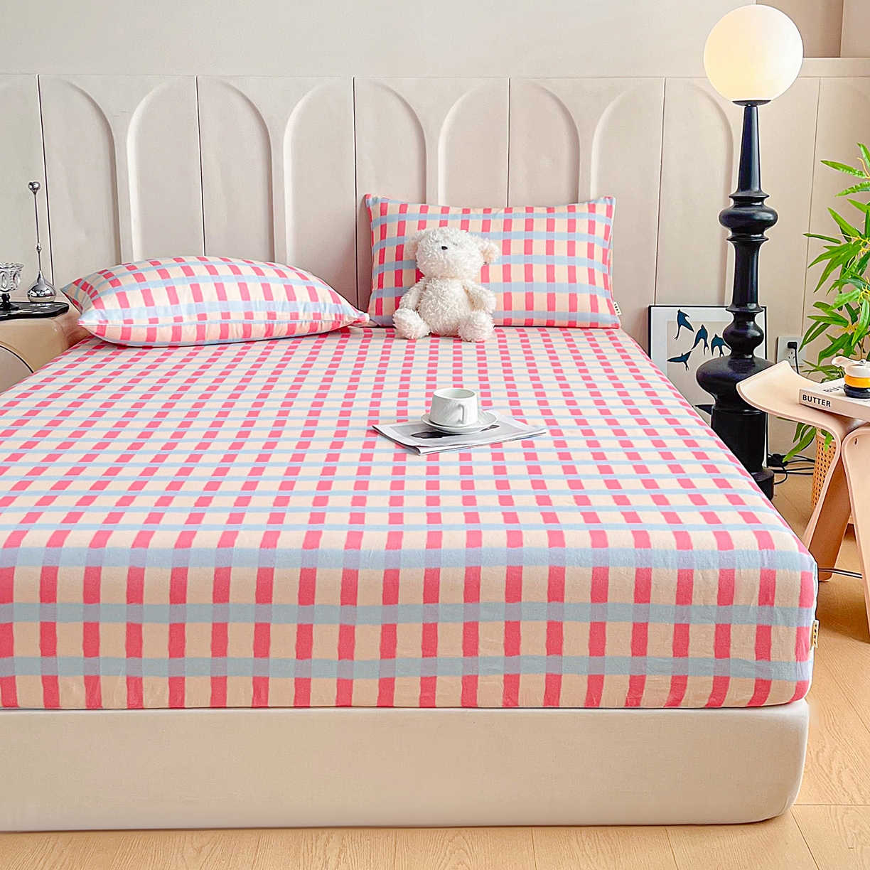 91家纺网 家纺一手货源 找家纺 慕梵家居2025新款100%全棉磨毛单床笠 糖果粉