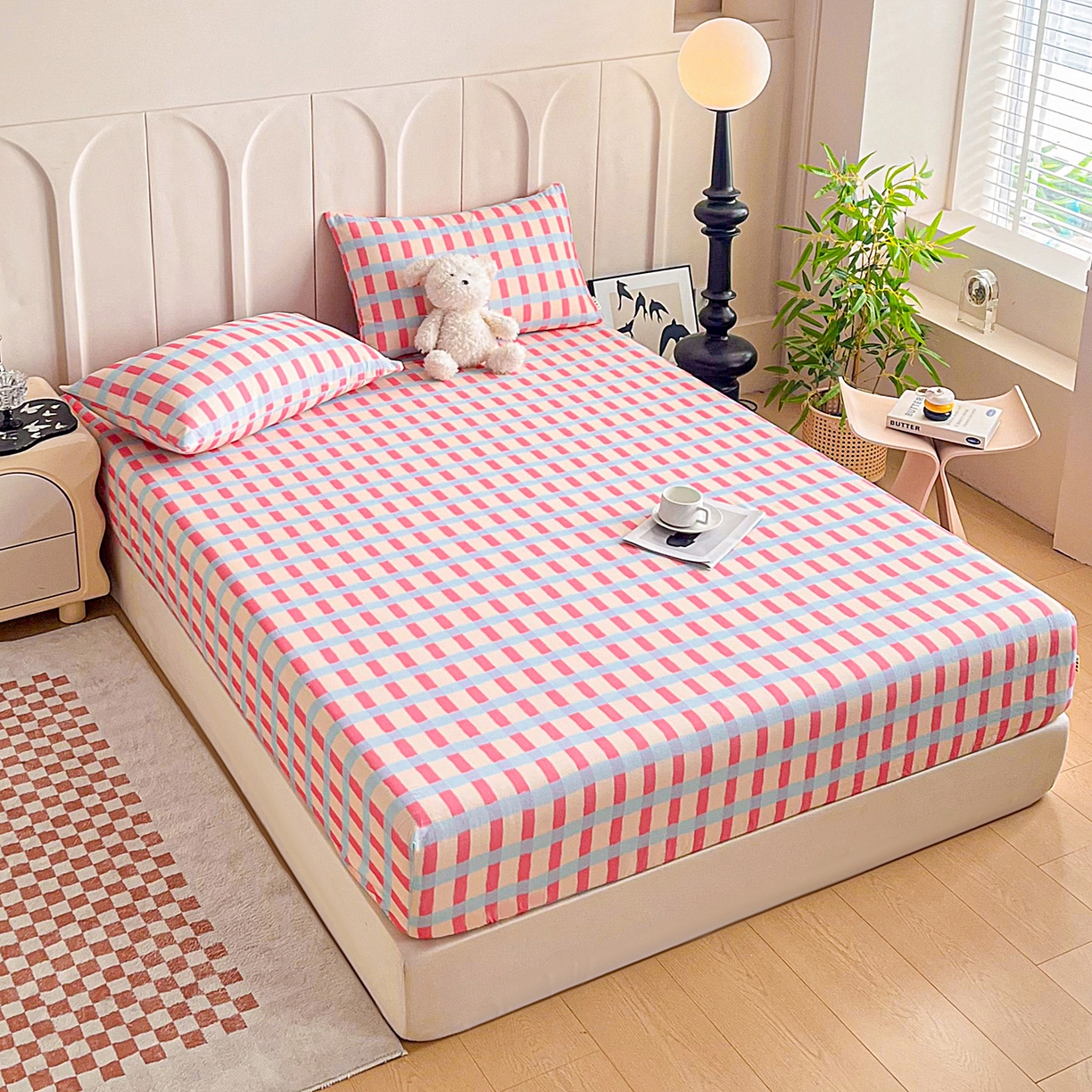 91家纺网 家纺一手货源 找家纺 慕梵家居2025新款100%全棉磨毛单床笠 糖果粉