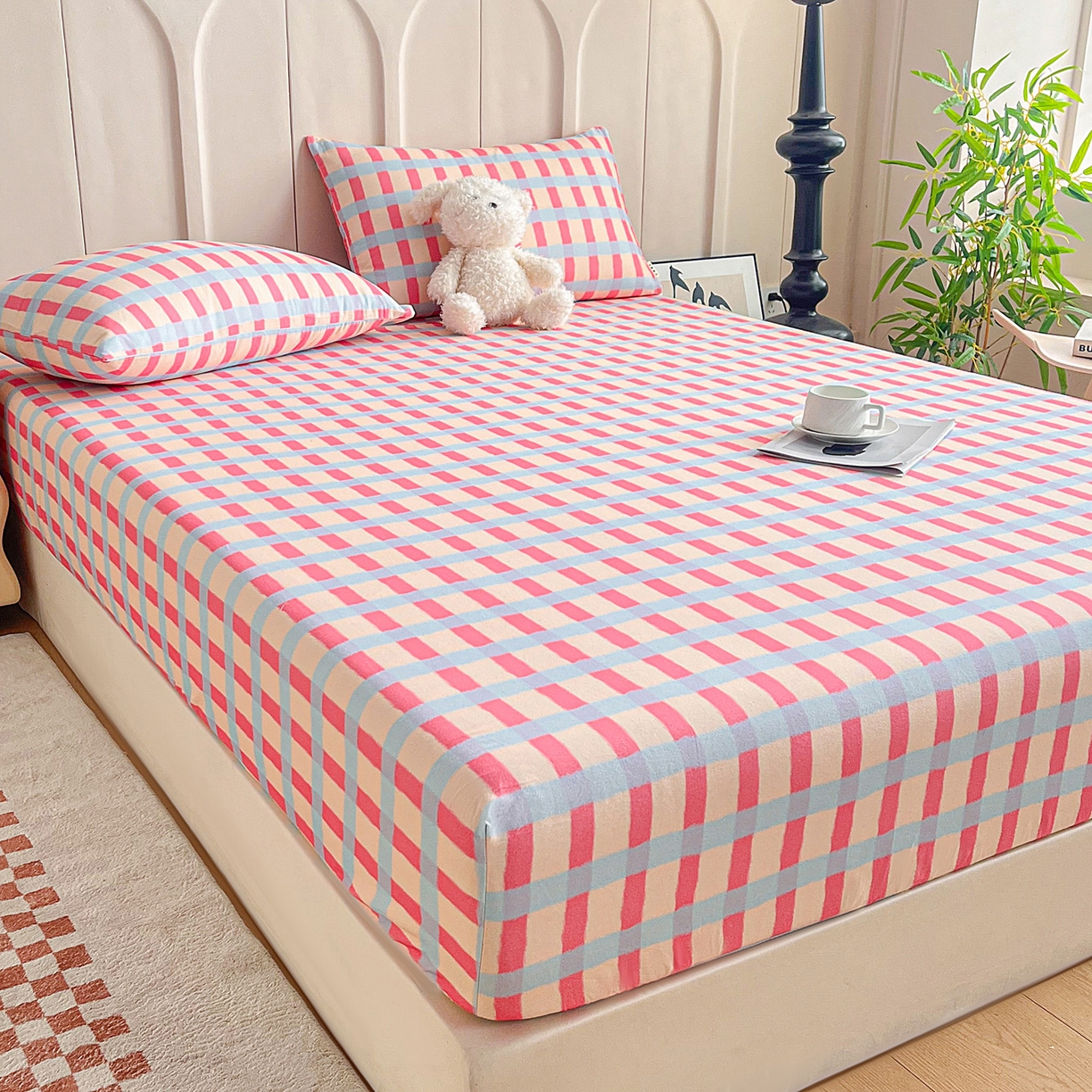 91家纺网 家纺一手货源 找家纺 慕梵家居2025新款100%全棉磨毛单床笠 糖果粉