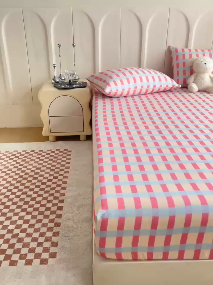 91家纺网 家纺一手货源 找家纺 慕梵家居2025新款100%全棉磨毛单床笠 糖果粉