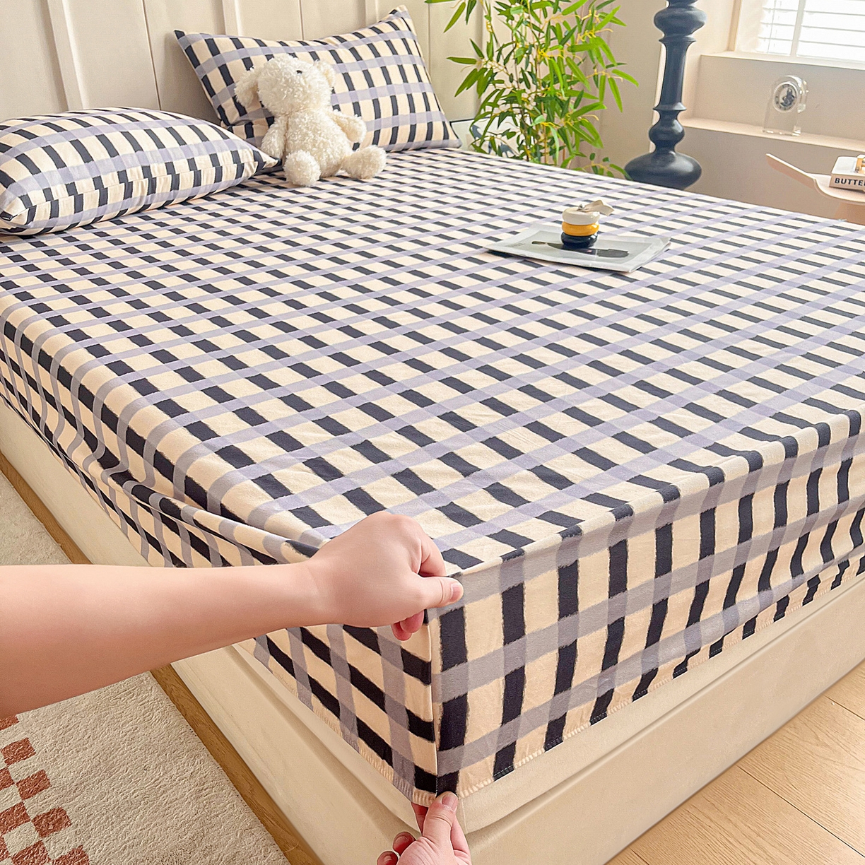 91家纺网 家纺一手货源 找家纺 慕梵家居2025新款100%全棉磨毛单床笠 缤纷