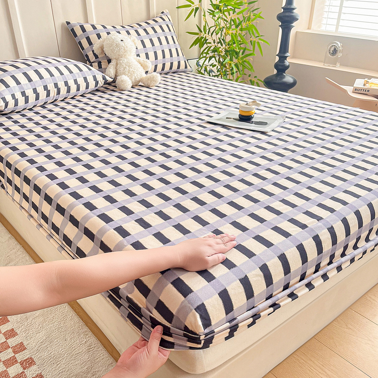 91家纺网 家纺一手货源 找家纺 慕梵家居2025新款100%全棉磨毛单床笠 缤纷