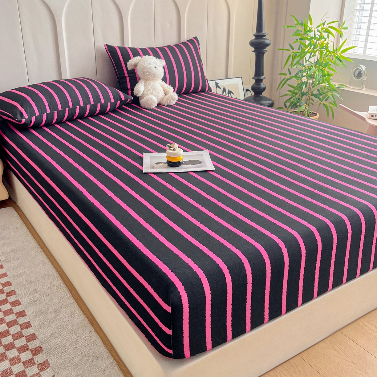 91家纺网 家纺一手货源 找家纺 慕梵家居2025新款100%全棉磨毛单床笠 律动黑