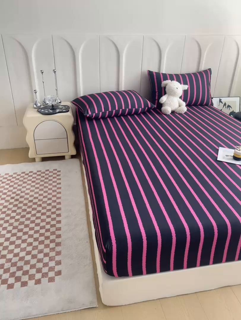 91家纺网 家纺一手货源 找家纺 慕梵家居2025新款100%全棉磨毛单床笠 律动黑