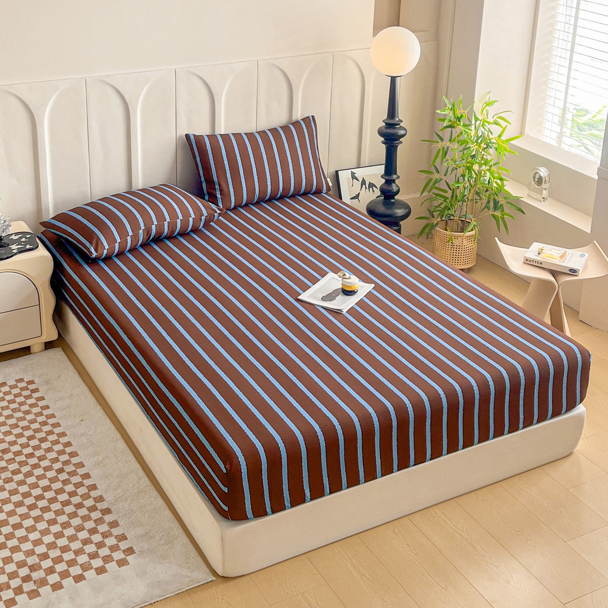 91家纺网 家纺一手货源 找家纺 慕梵家居2025新款100%全棉磨毛单床笠 律动咖