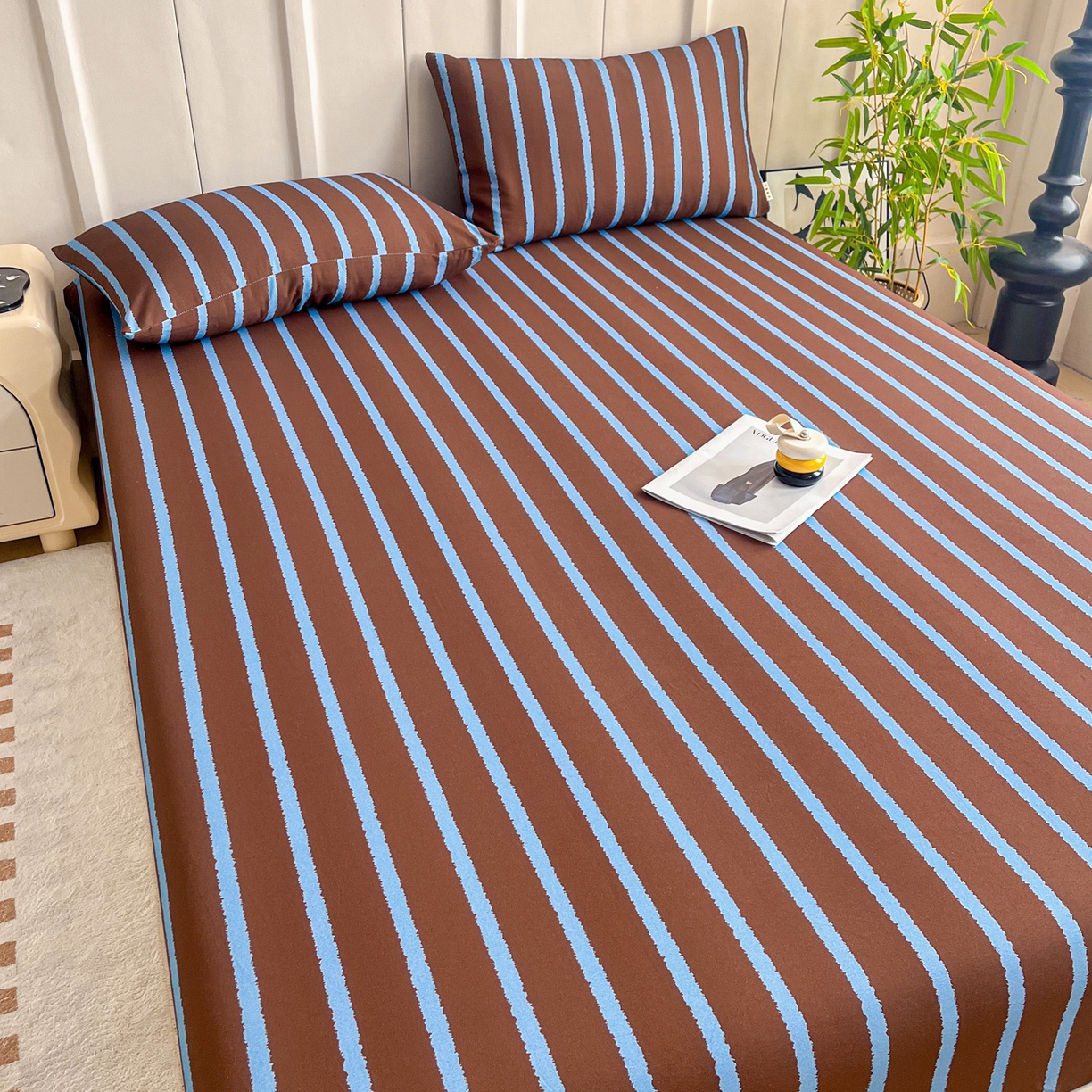 91家纺网 家纺一手货源 找家纺 慕梵家居2025新款100%全棉磨毛单床笠 律动咖