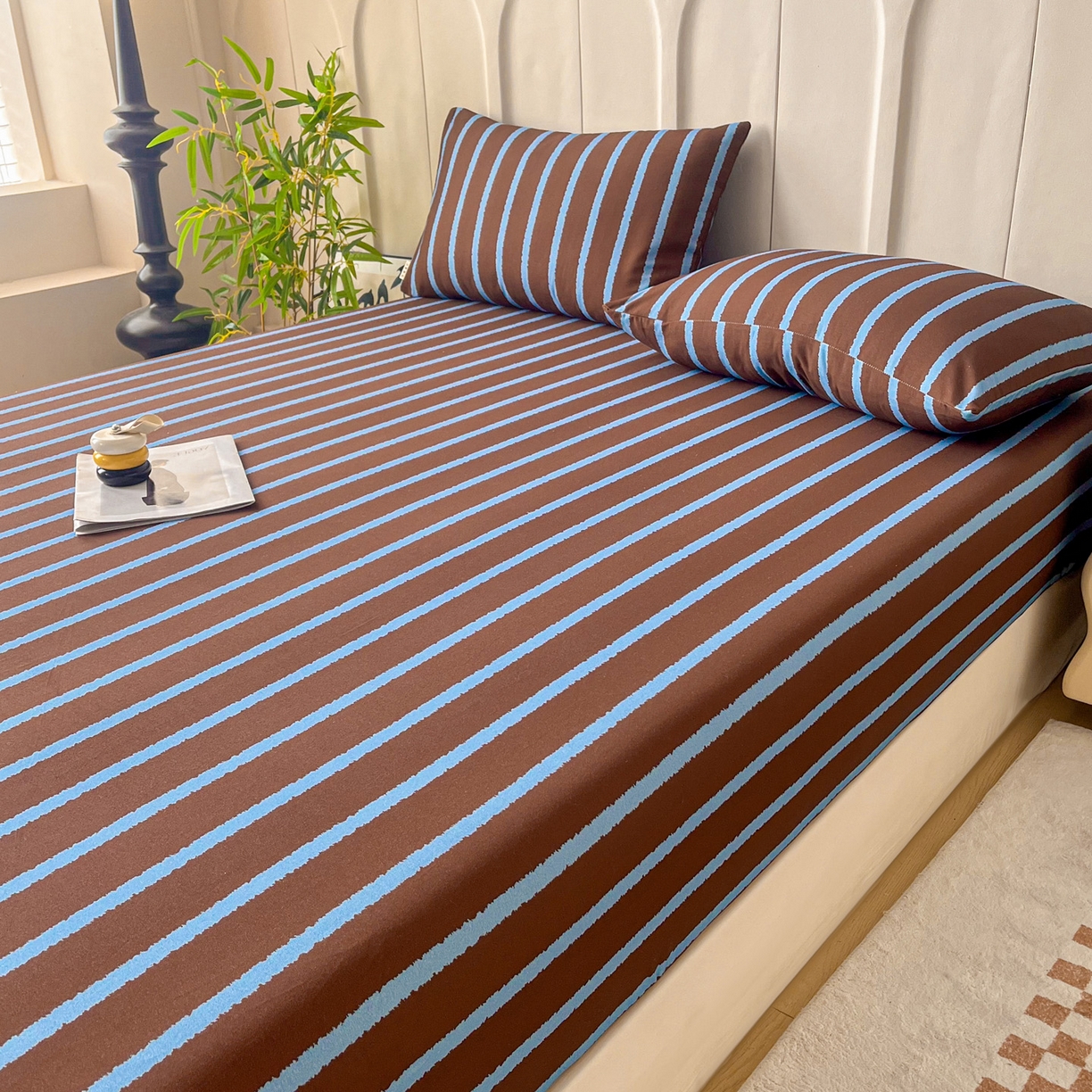 91家纺网 家纺一手货源 找家纺 慕梵家居2025新款100%全棉磨毛单床笠 律动咖