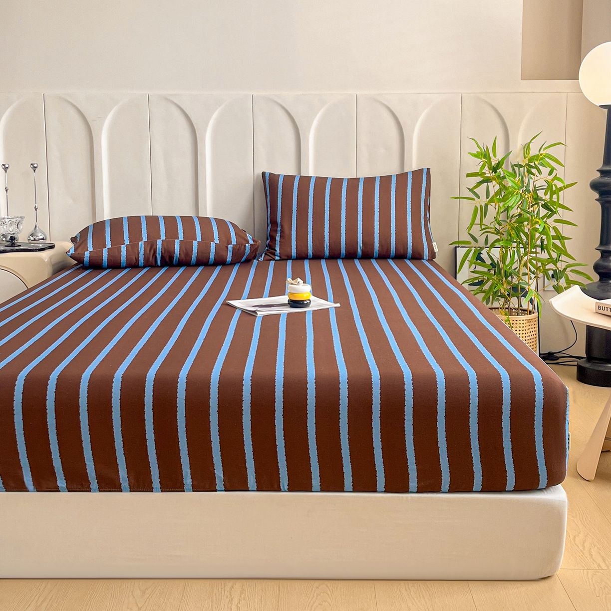 91家纺网 家纺一手货源 找家纺 慕梵家居2025新款100%全棉磨毛单床笠 律动咖