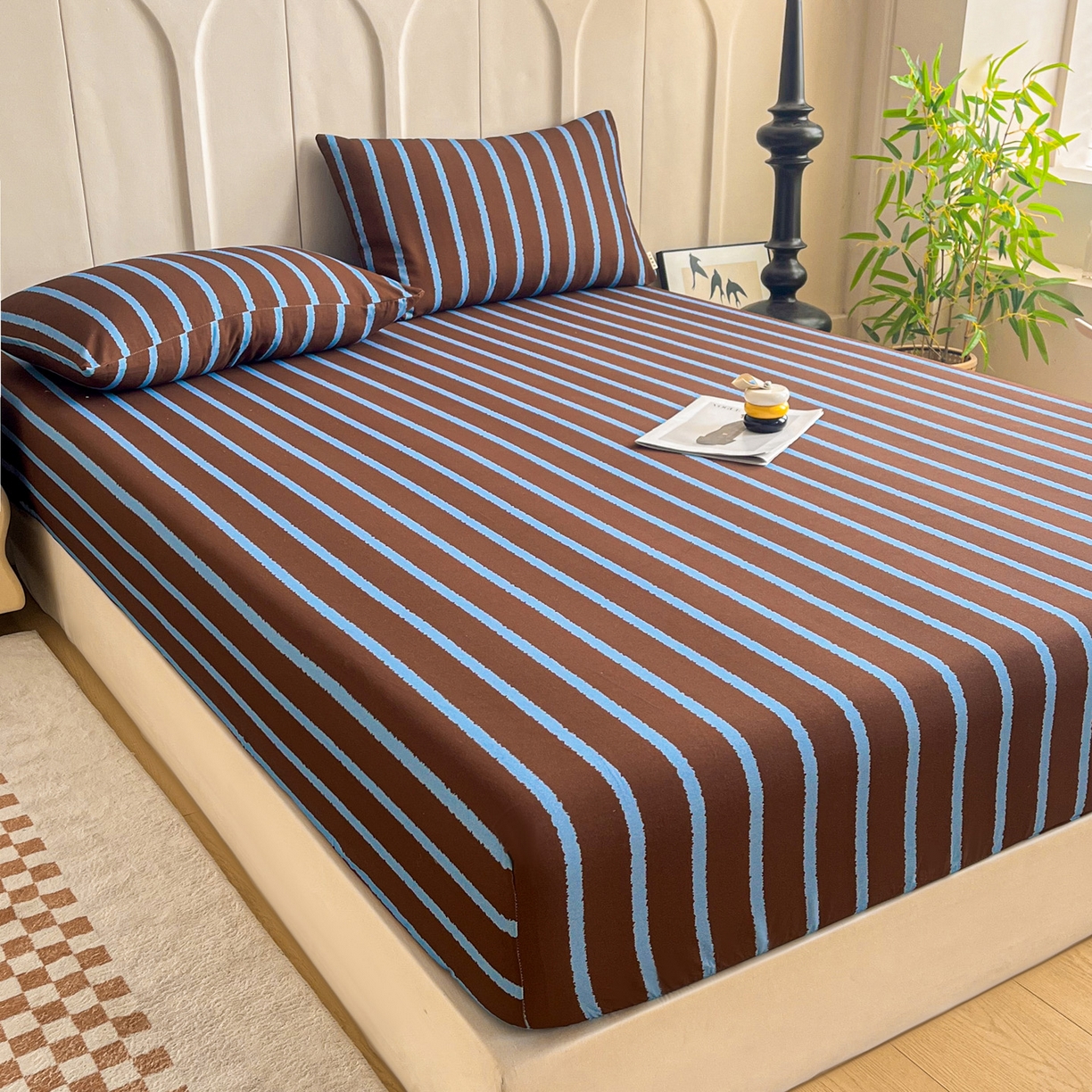 91家纺网 家纺一手货源 找家纺 慕梵家居2025新款100%全棉磨毛单床笠 律动咖