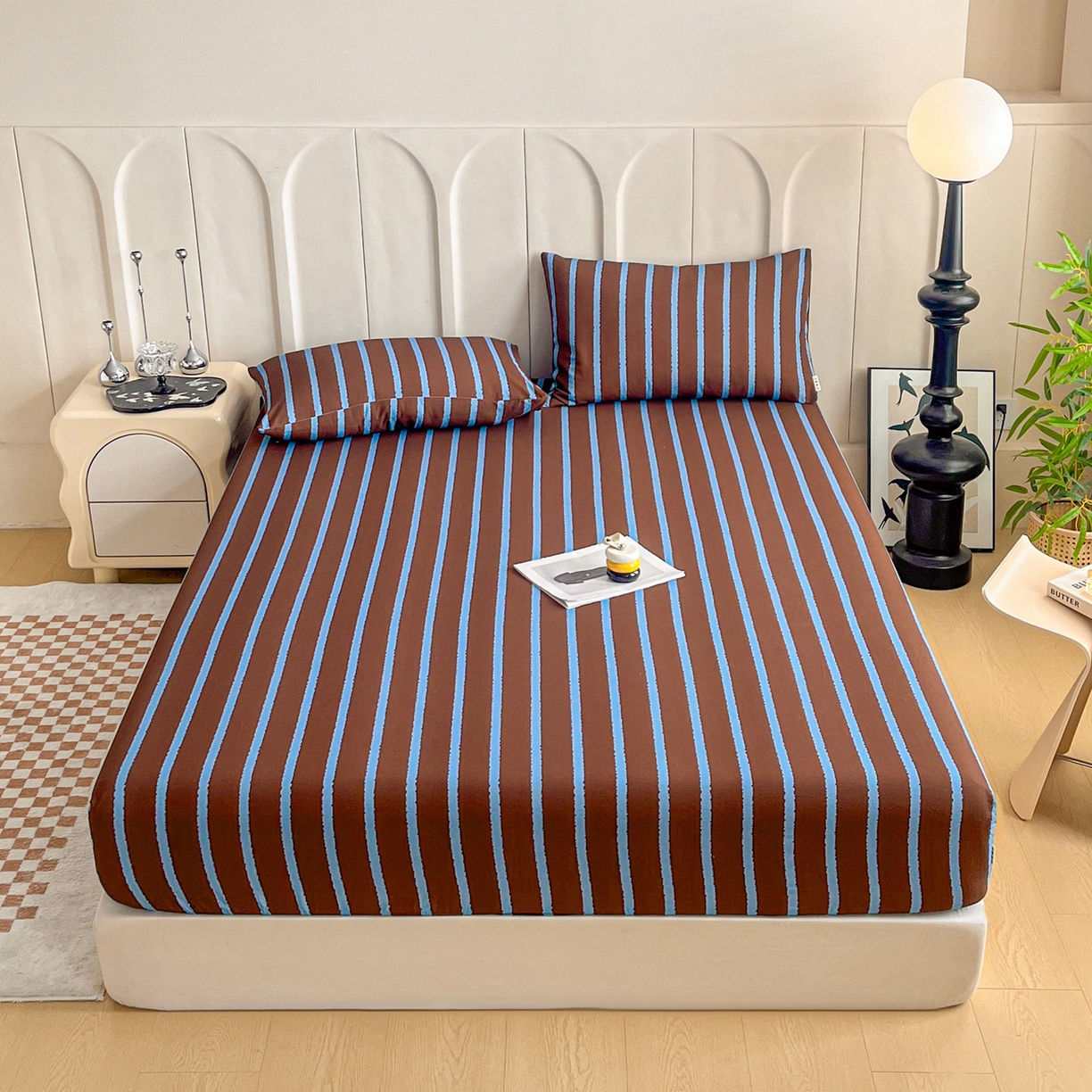 91家纺网 家纺一手货源 找家纺 慕梵家居2025新款100%全棉磨毛单床笠 律动咖