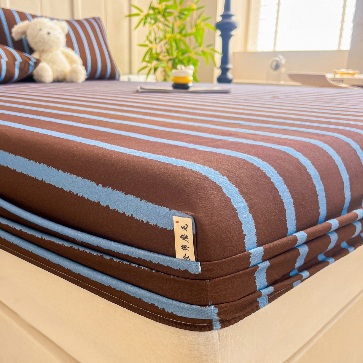 91家纺网 家纺一手货源 找家纺 慕梵家居2025新款100%全棉磨毛单床笠 律动咖