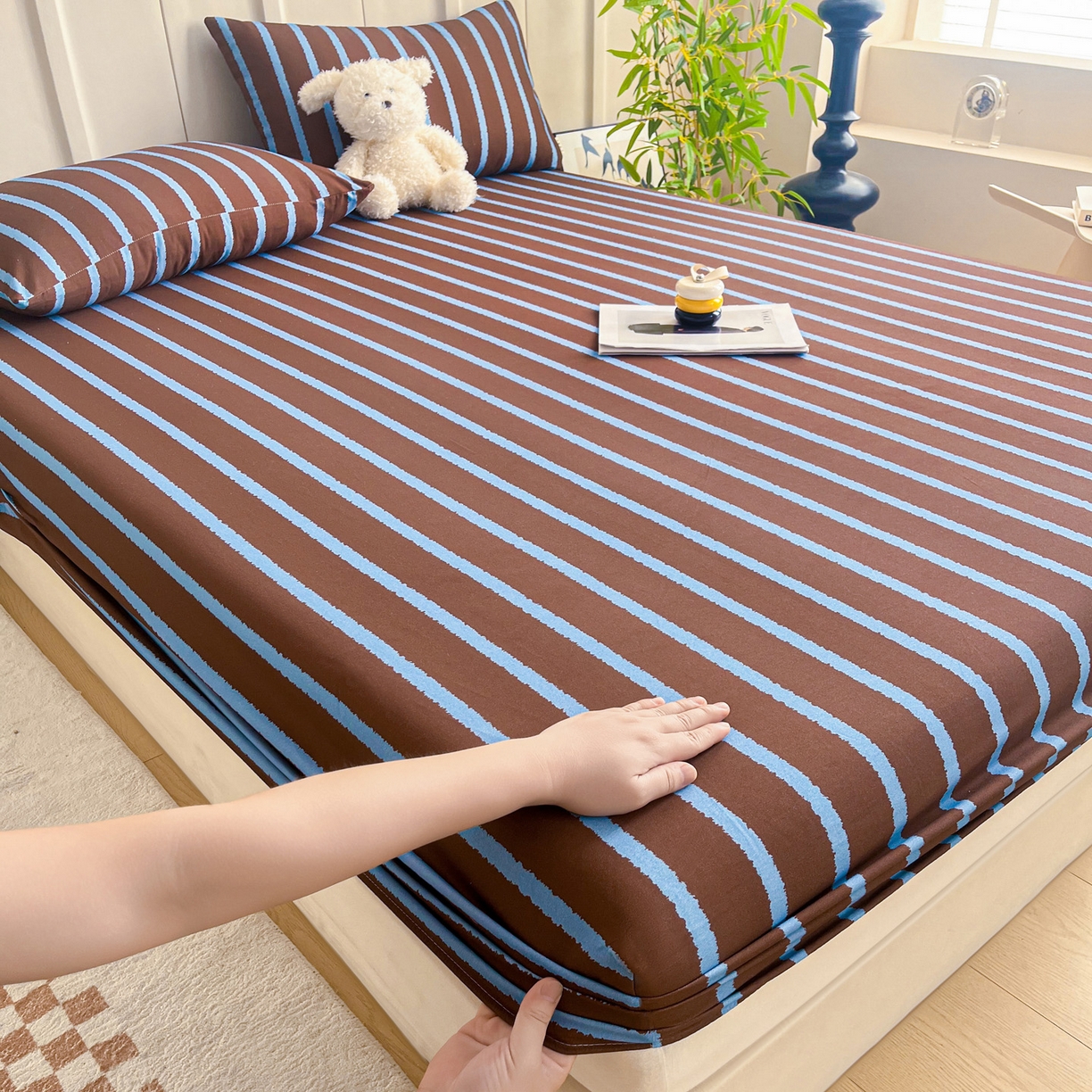 91家纺网 家纺一手货源 找家纺 慕梵家居2025新款100%全棉磨毛单床笠 律动咖