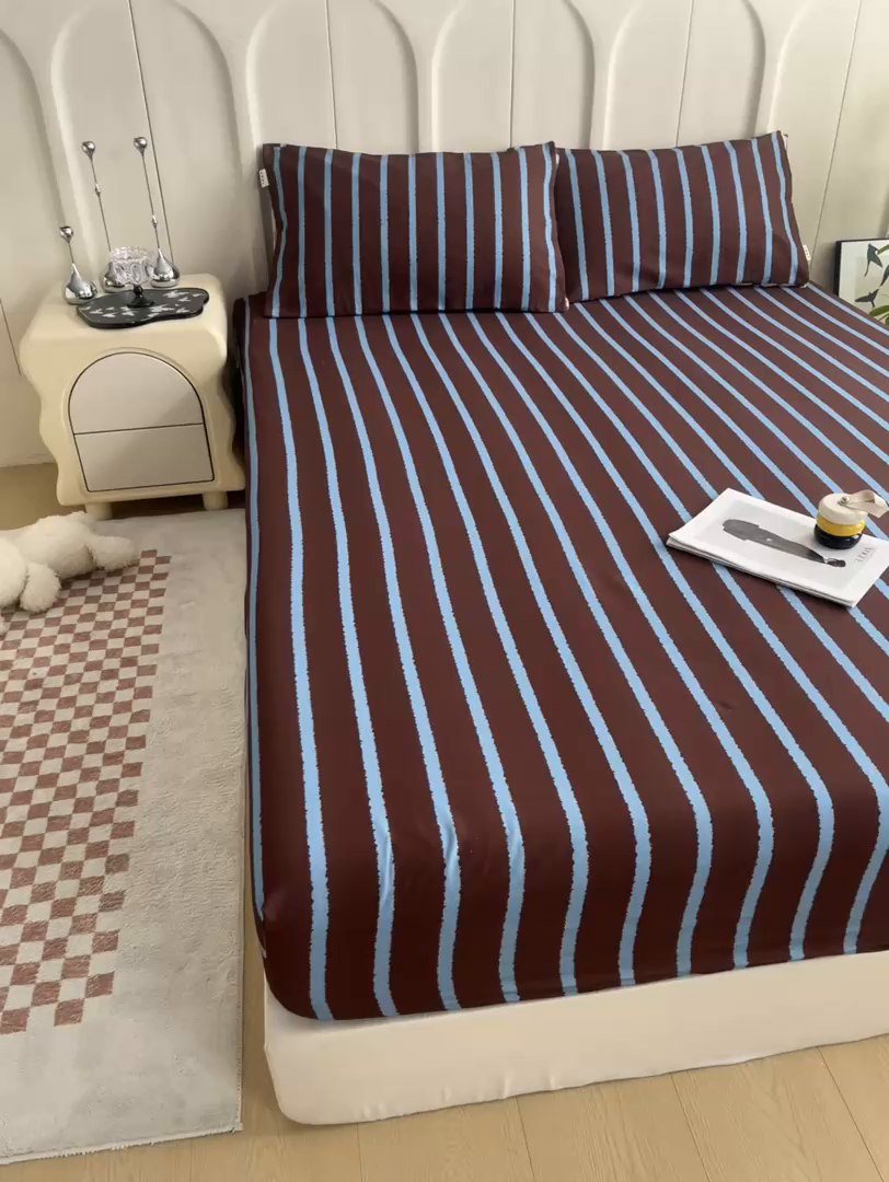 91家纺网 家纺一手货源 找家纺 慕梵家居2025新款100%全棉磨毛单床笠 律动咖