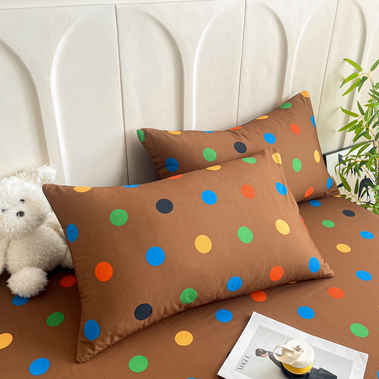 91家纺网 家纺一手货源 找家纺 慕梵家居2025新款100%全棉磨毛单床笠 七彩波点