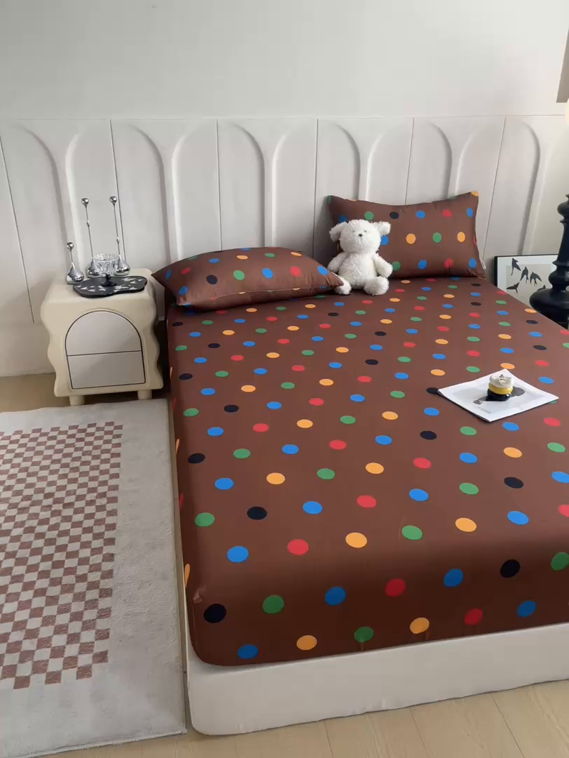 91家纺网 家纺一手货源 找家纺 慕梵家居2025新款100%全棉磨毛单床笠 七彩波点