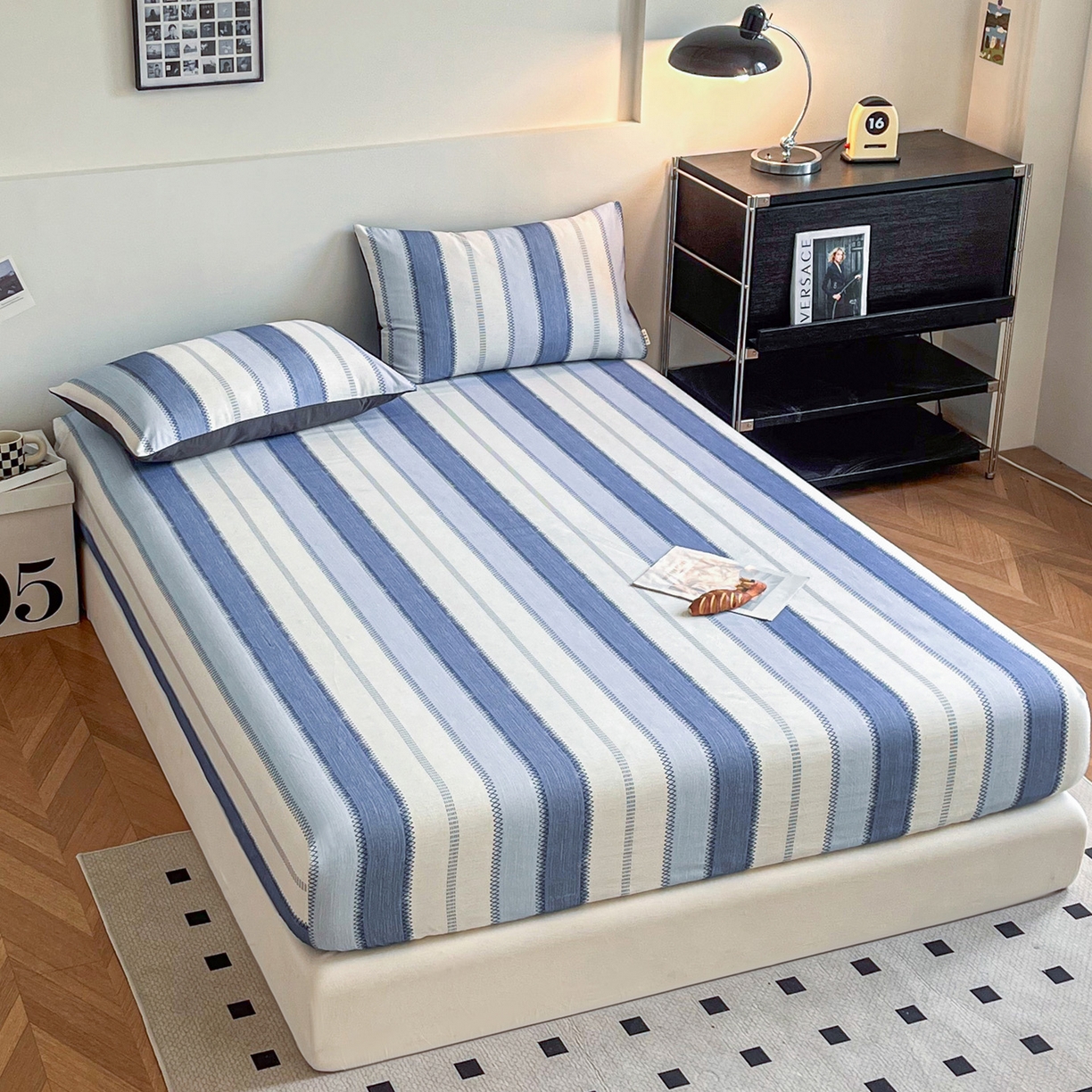 91家纺网 家纺一手货源 找家纺 慕梵家居2025新款100%全棉磨毛单床笠 晴空