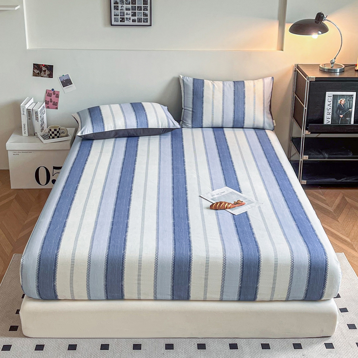 91家纺网 家纺一手货源 找家纺 慕梵家居2025新款100%全棉磨毛单床笠 晴空