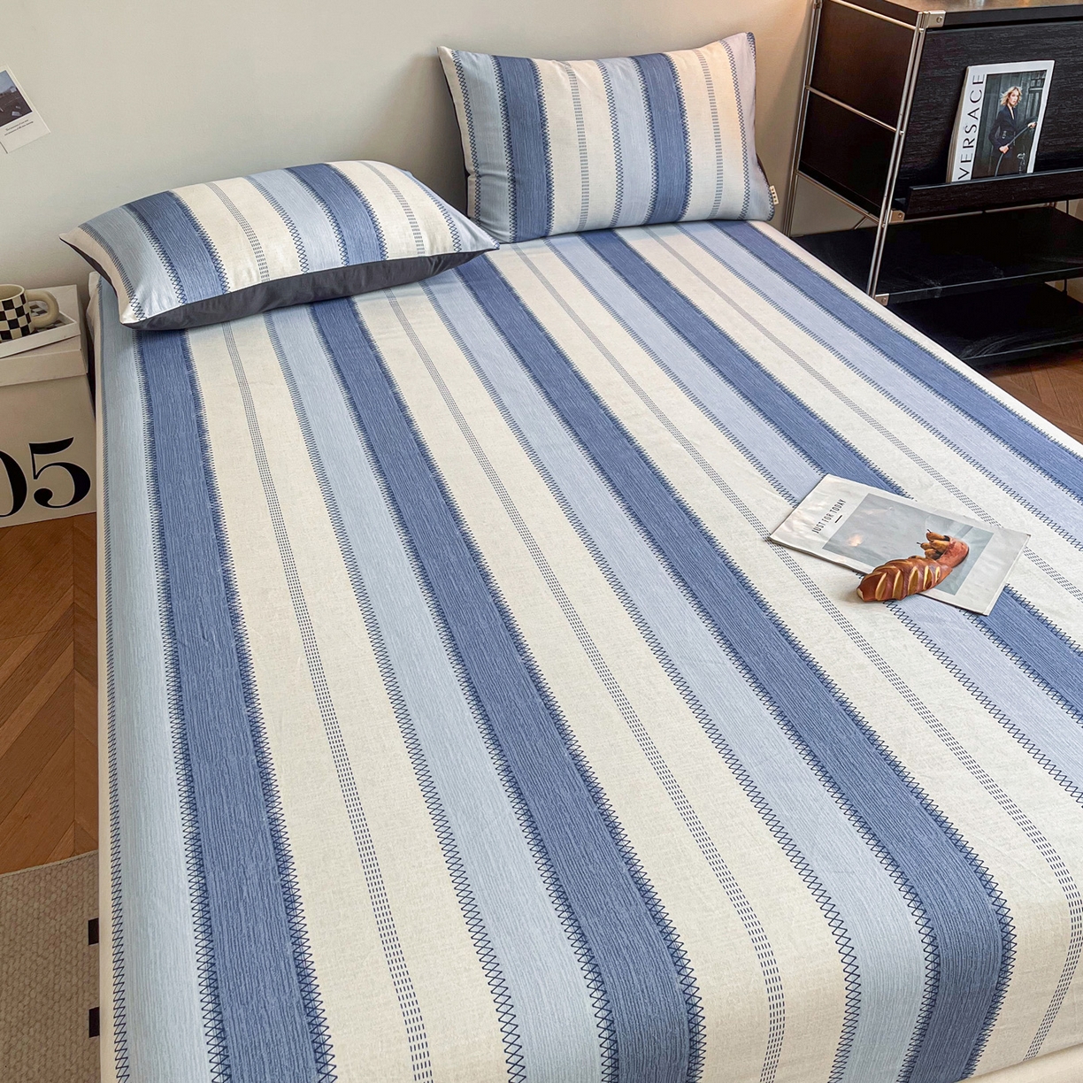 91家纺网 家纺一手货源 找家纺 慕梵家居2025新款100%全棉磨毛单床笠 晴空