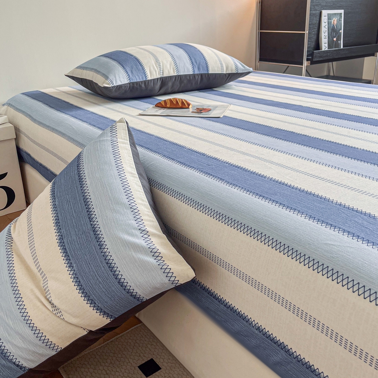 91家纺网 家纺一手货源 找家纺 慕梵家居2025新款100%全棉磨毛单床笠 晴空