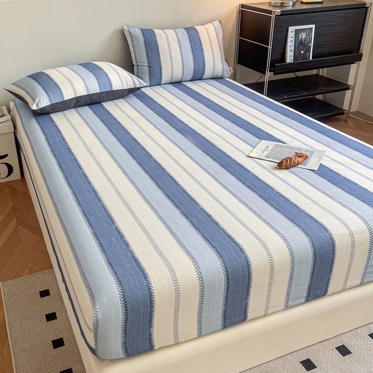 91家纺网 家纺一手货源 找家纺 慕梵家居2025新款100%全棉磨毛单床笠 晴空