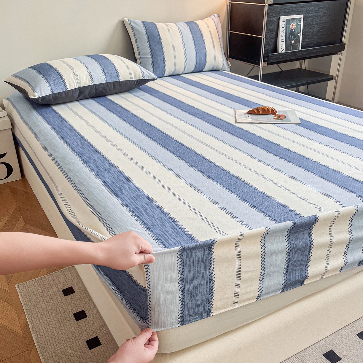 91家纺网 家纺一手货源 找家纺 慕梵家居2025新款100%全棉磨毛单床笠 晴空