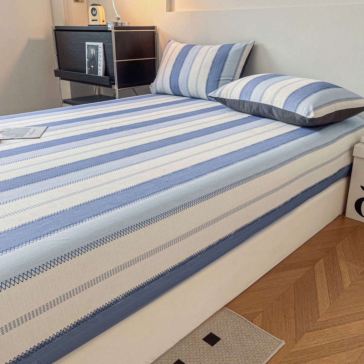 91家纺网 家纺一手货源 找家纺 慕梵家居2025新款100%全棉磨毛单床笠 晴空