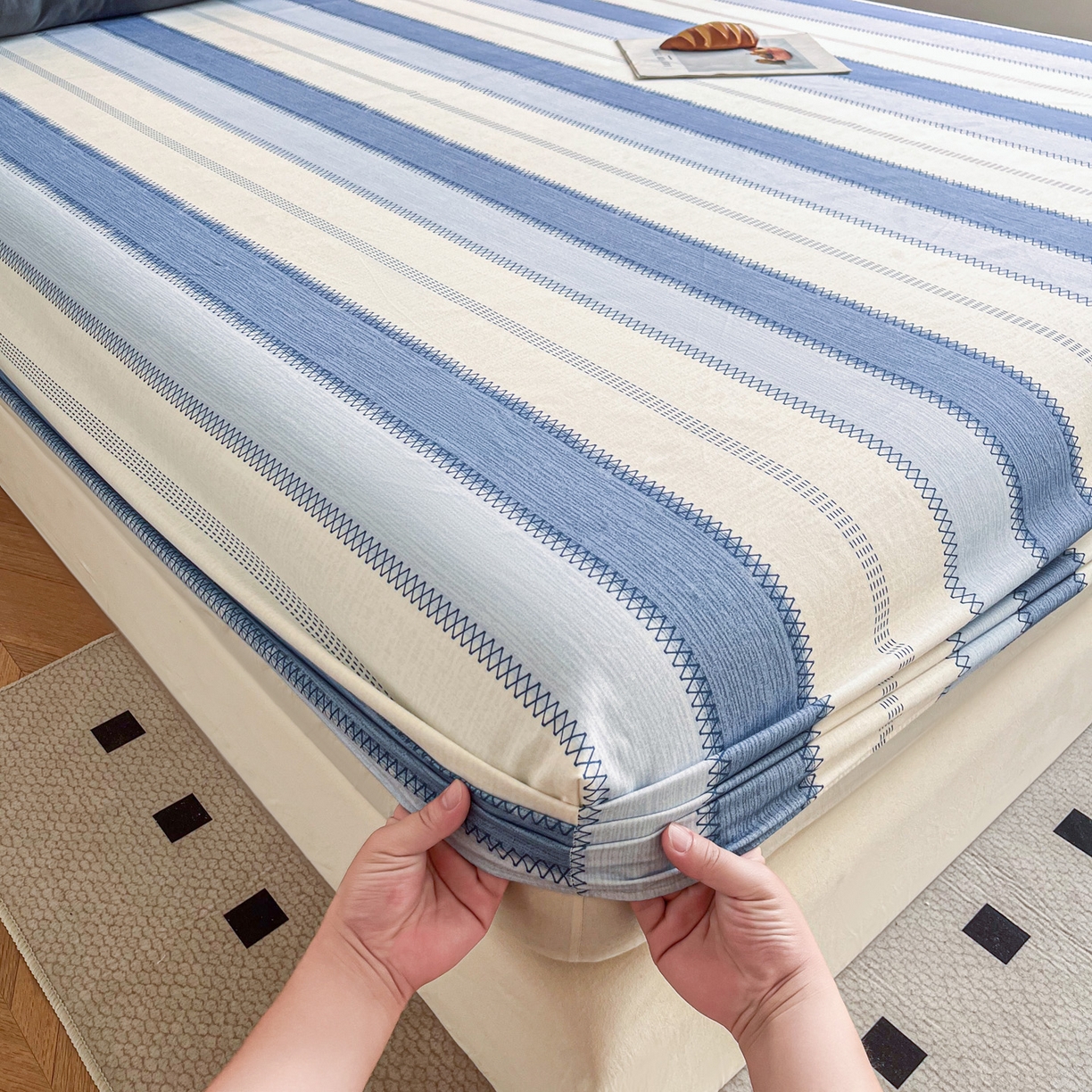 91家纺网 家纺一手货源 找家纺 慕梵家居2025新款100%全棉磨毛单床笠 晴空