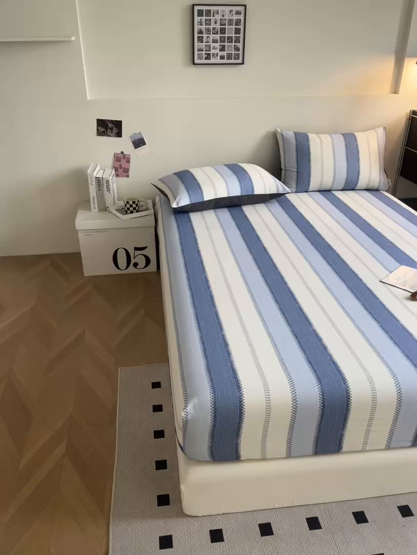 91家纺网 家纺一手货源 找家纺 慕梵家居2025新款100%全棉磨毛单床笠 晴空