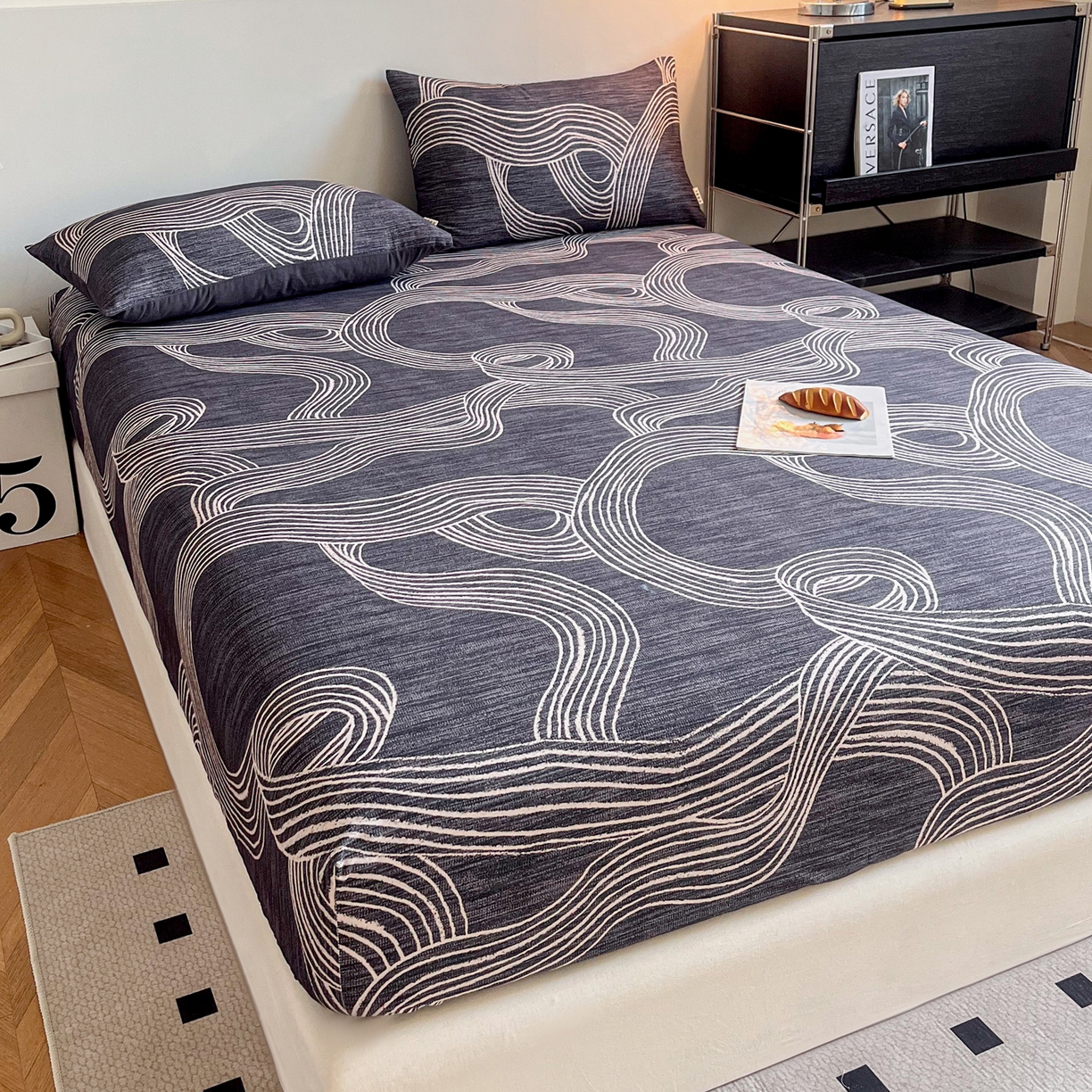 91家纺网 家纺一手货源 找家纺 慕梵家居2025新款100%全棉磨毛单床笠 星轨