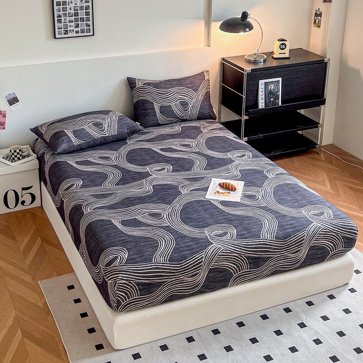 91家纺网 家纺一手货源 找家纺 慕梵家居2025新款100%全棉磨毛单床笠 星轨