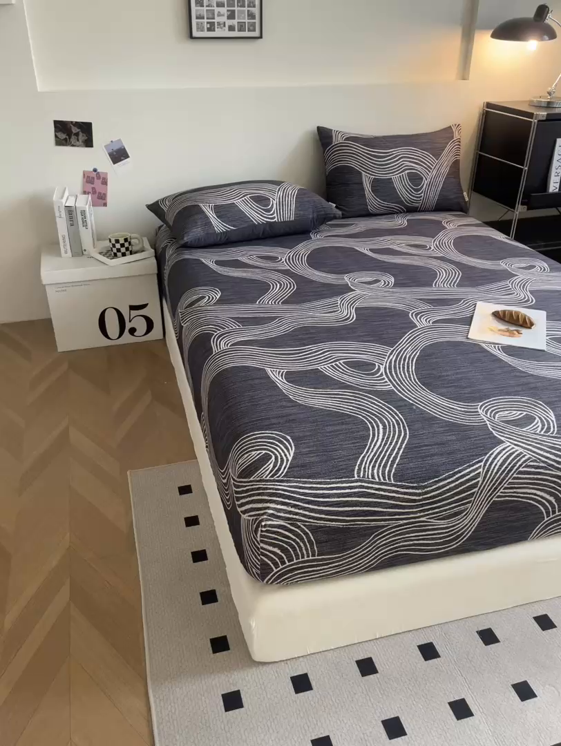 91家纺网 家纺一手货源 找家纺 慕梵家居2025新款100%全棉磨毛单床笠 星轨