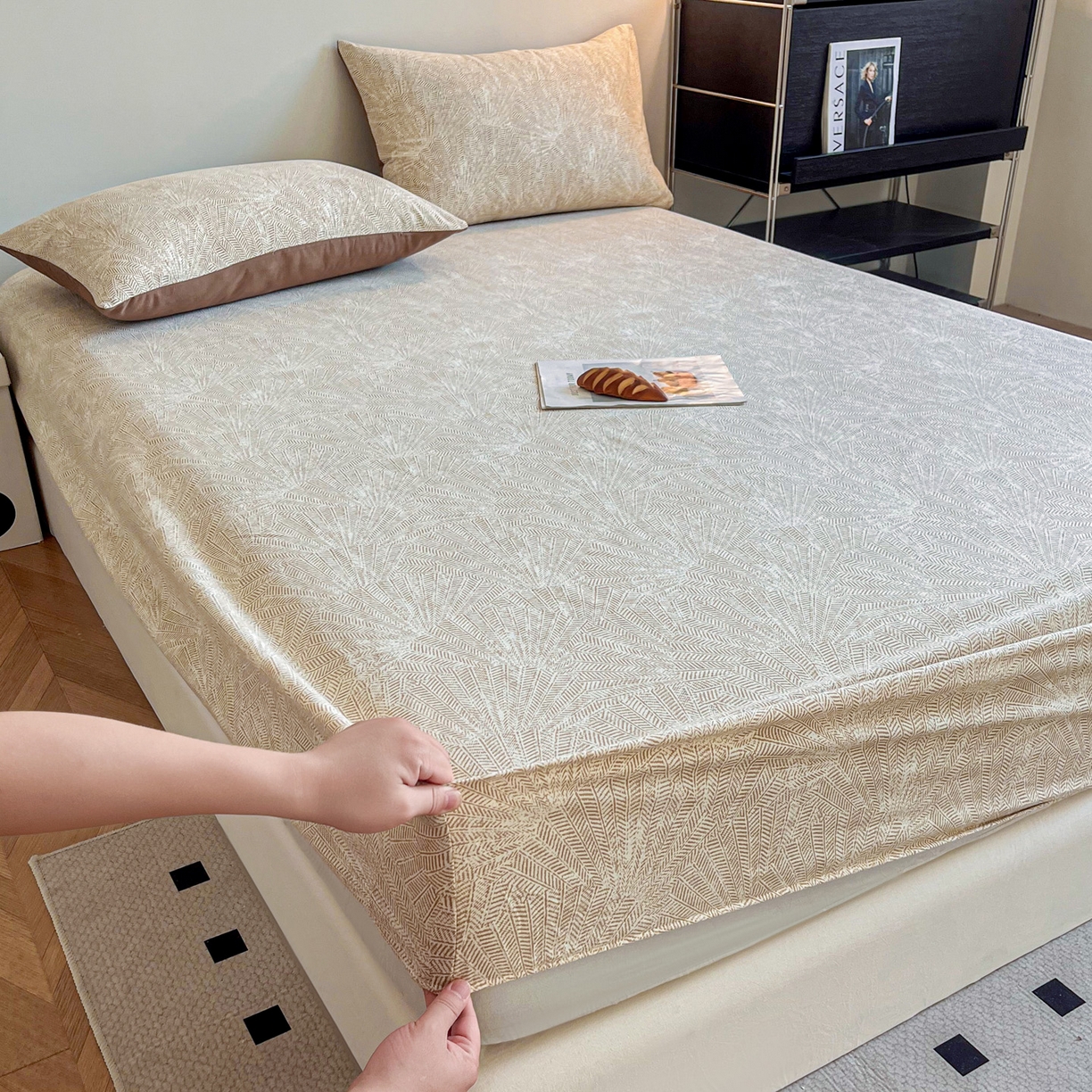 91家纺网 家纺一手货源 找家纺 慕梵家居2025新款100%全棉磨毛单床笠 织语