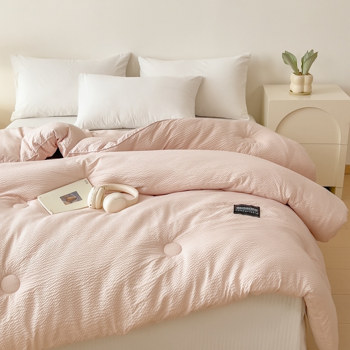 91家纺网 家纺一手货源 找家纺 宝士康家纺 2025新款10A抗菌泡泡棉大豆冬被卡其