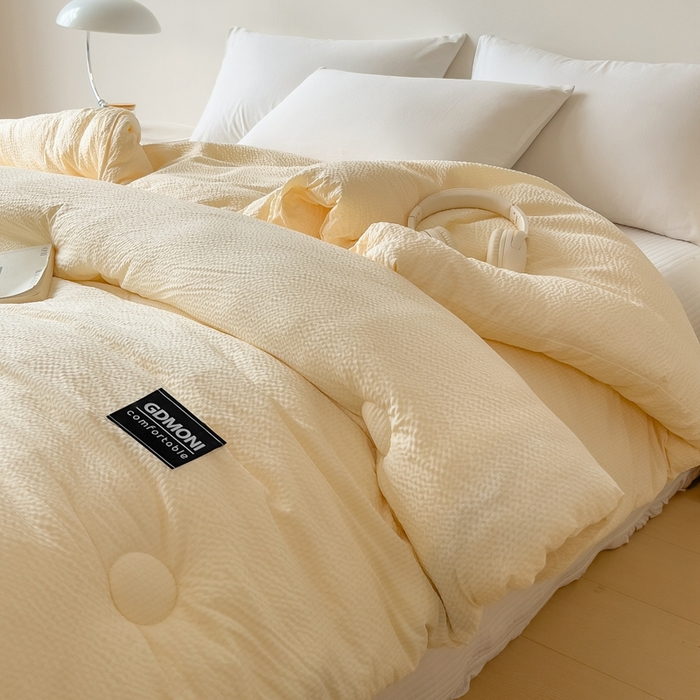 91家纺网 家纺一手货源 找家纺 宝士康家纺 2025新款10A抗菌泡泡棉大豆冬被米黄