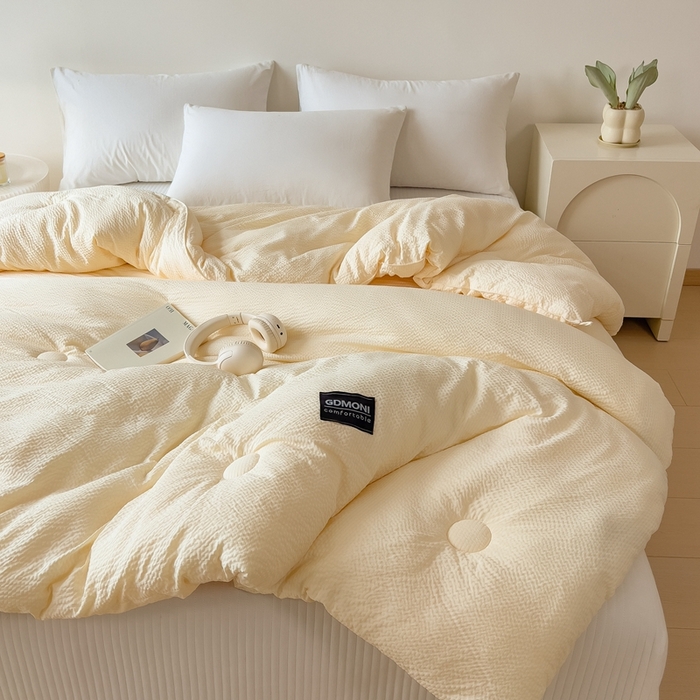 91家纺网 家纺一手货源 找家纺 宝士康家纺 2025新款10A抗菌泡泡棉大豆冬被米黄