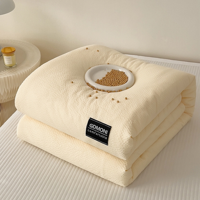 91家纺网 家纺一手货源 找家纺 宝士康家纺 2025新款10A抗菌泡泡棉大豆冬被米黄