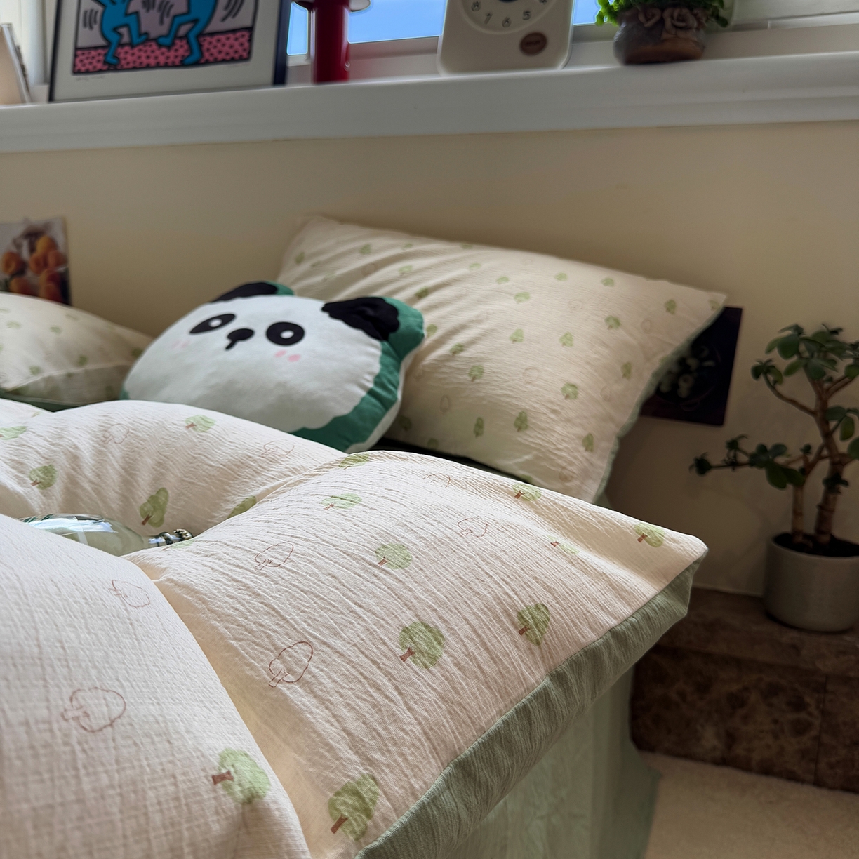 91家纺网 家纺一手货源 找家纺 水墨江南 2025新款高克重云感双层纱印花四件套-场景二 绿意