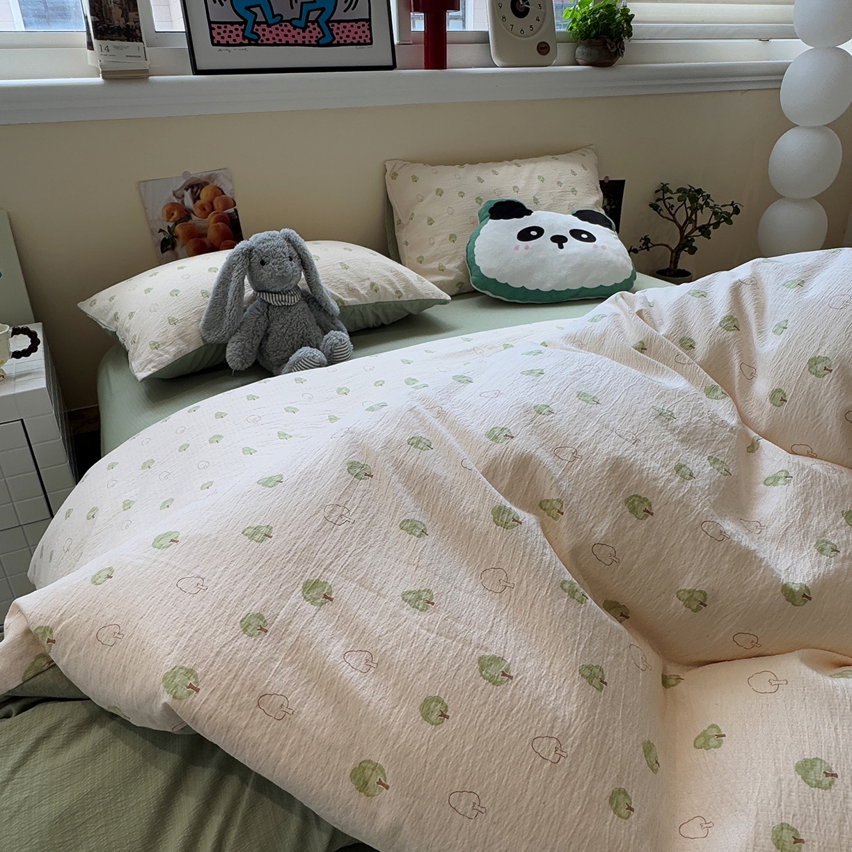 91家纺网 家纺一手货源 找家纺 水墨江南 2025新款高克重云感双层纱印花四件套-场景二 绿意