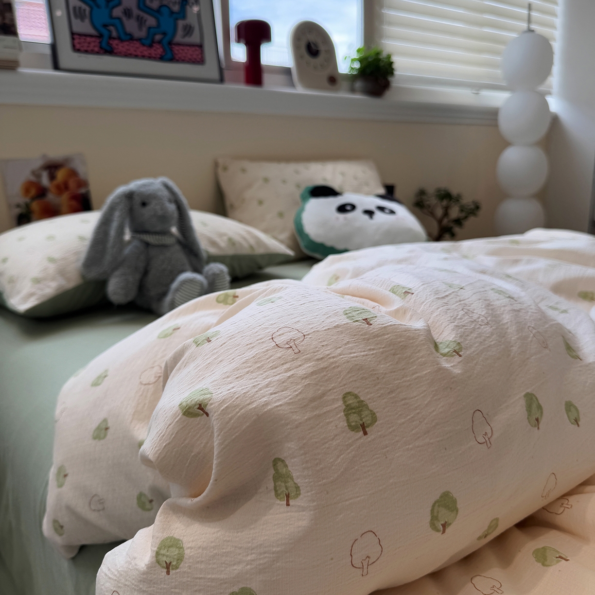 91家纺网 家纺一手货源 找家纺 水墨江南 2025新款高克重云感双层纱印花四件套-场景二 绿意