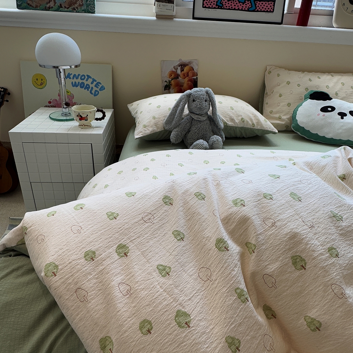 91家纺网 家纺一手货源 找家纺 水墨江南 2025新款高克重云感双层纱印花四件套-场景二 绿意