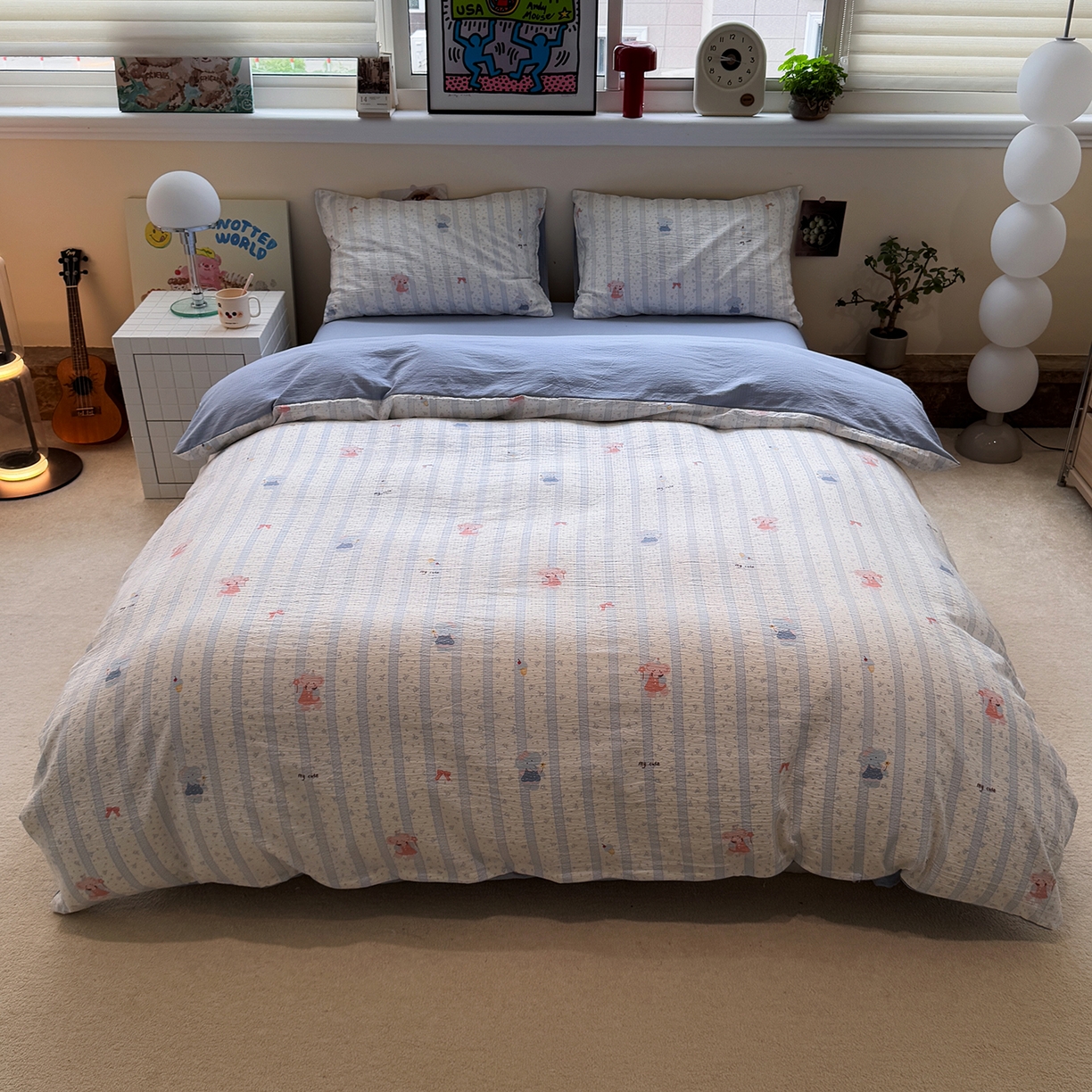 91家纺网 家纺一手货源 找家纺 水墨江南 2025新款高克重云感双层纱印花四件套-场景二 绒绒象