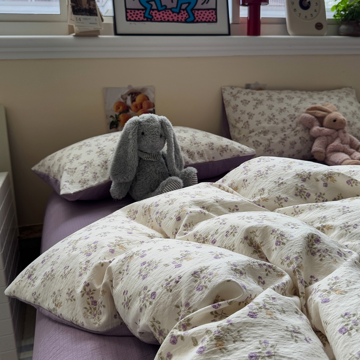 91家纺网 家纺一手货源 找家纺 水墨江南 2025新款高克重云感双层纱印花四件套-场景二 浪漫花枝