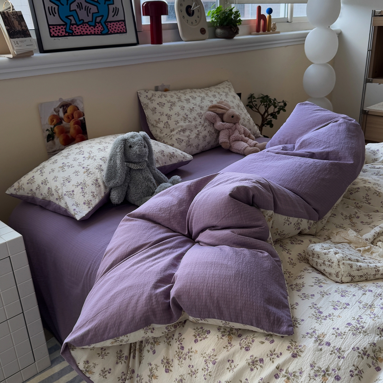 91家纺网 家纺一手货源 找家纺 水墨江南 2025新款高克重云感双层纱印花四件套-场景二 浪漫花枝