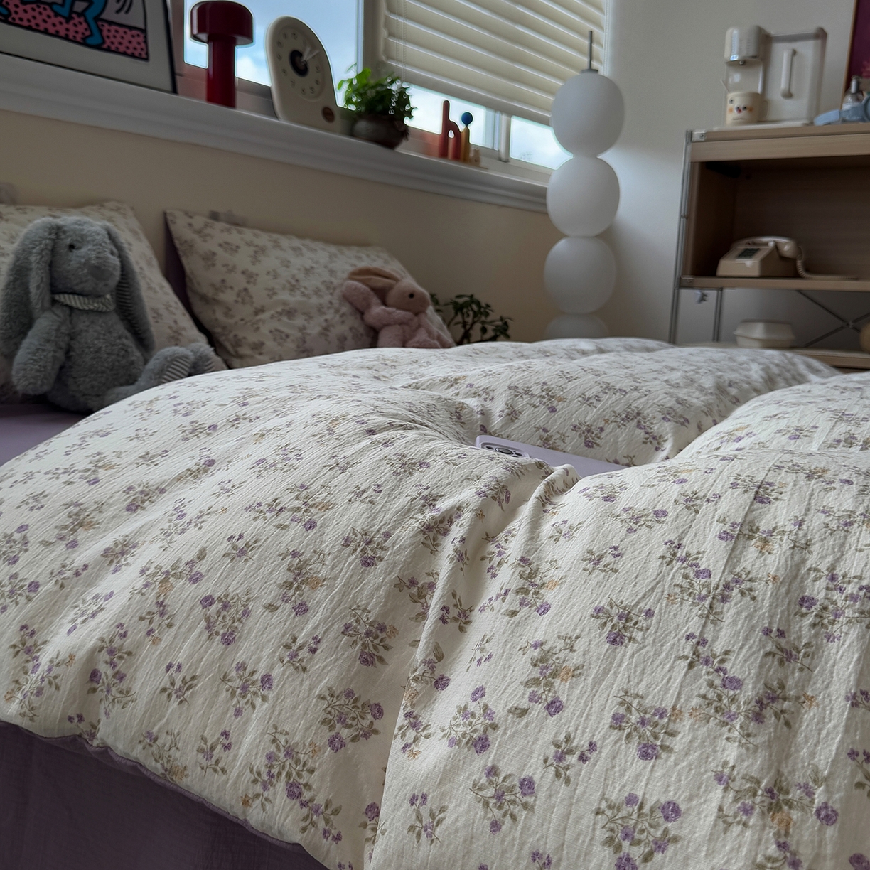 91家纺网 家纺一手货源 找家纺 水墨江南 2025新款高克重云感双层纱印花四件套-场景二 浪漫花枝